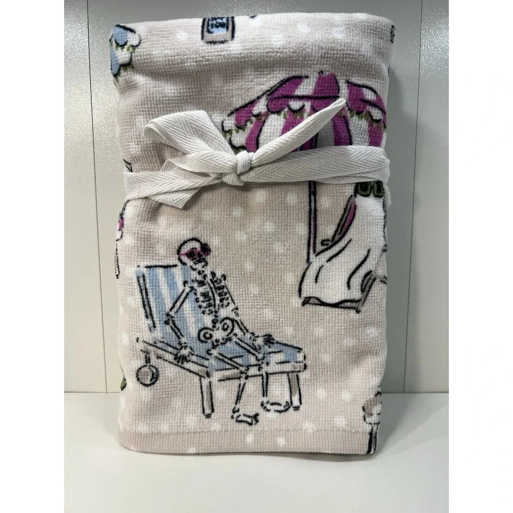 Summerween kitchen towel set Beach Skeleton Ghost Tan Halloween Spooky Summer